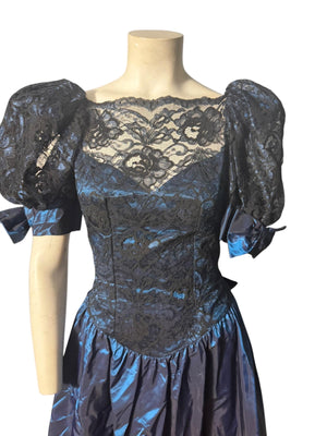 Vintage 80's blue prom party dress S 3/4