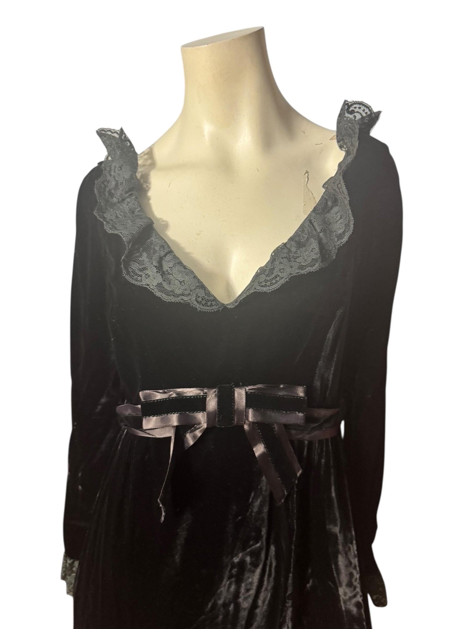 Vintage 60's black velvet maxi dress L