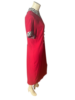 Vintage red 80's leopard collar dress L 12 Leni Leni