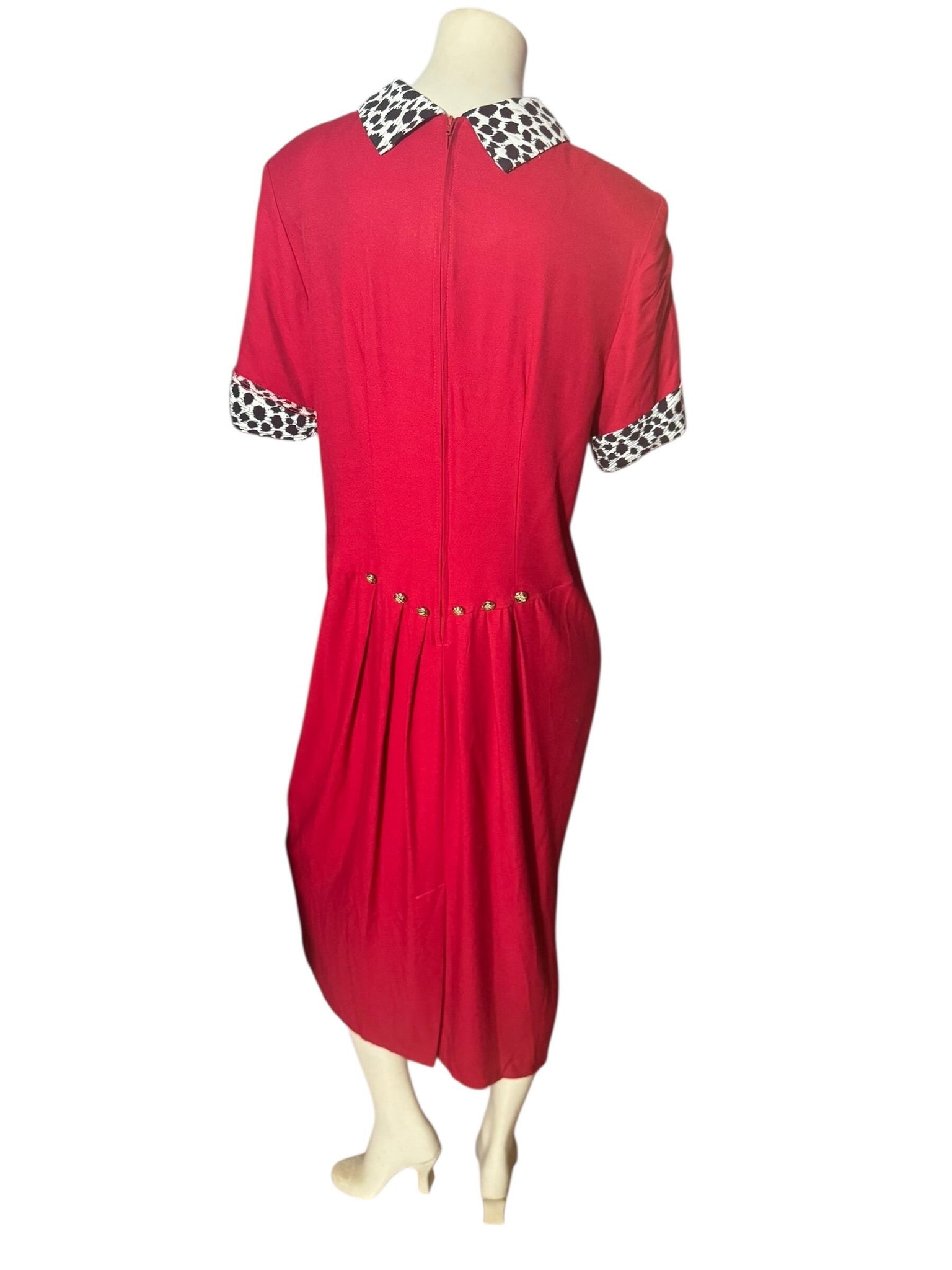 Vintage red 80's leopard collar dress L 12 Leni Leni