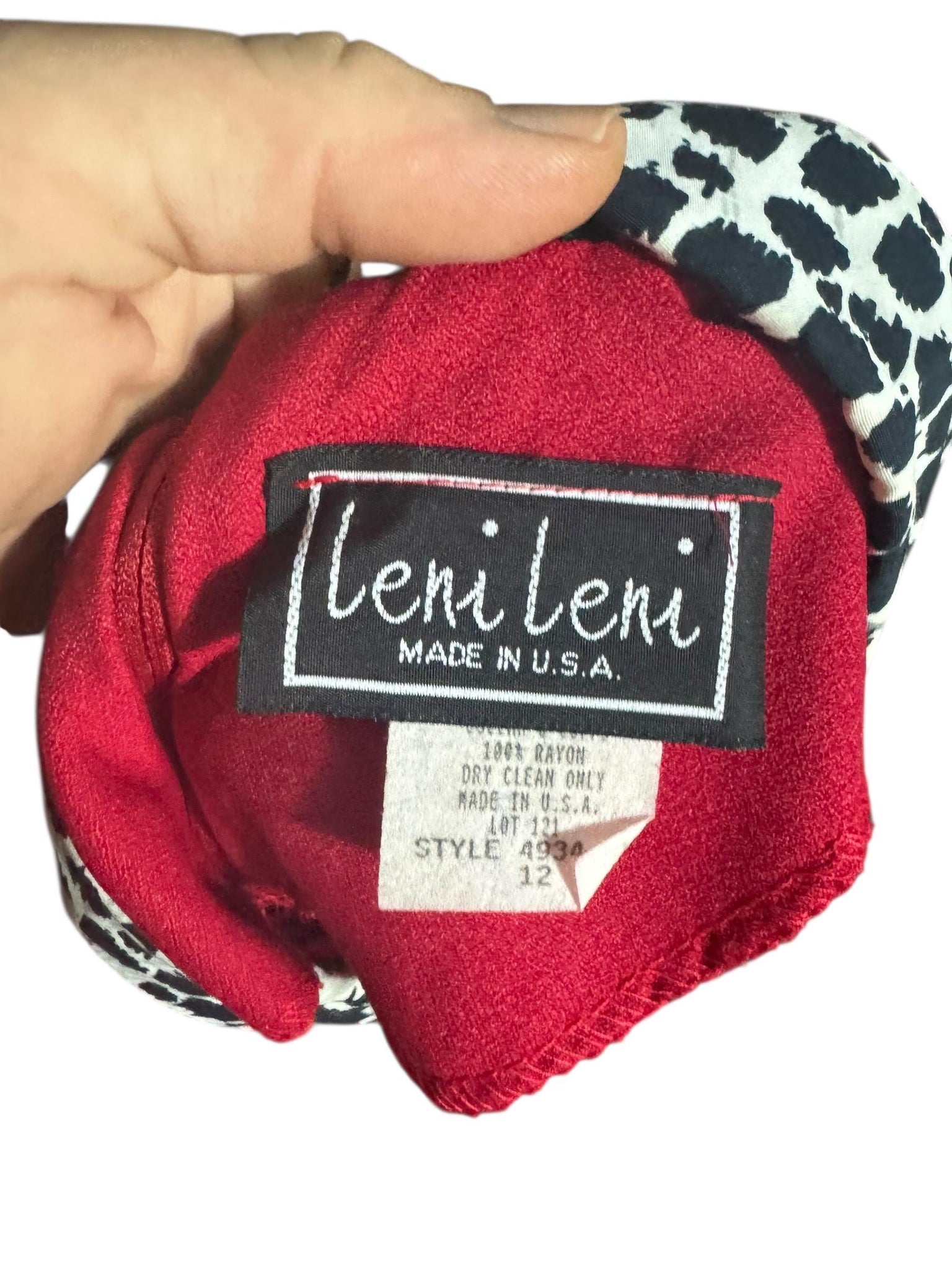 Vintage red 80's leopard collar dress L 12 Leni Leni