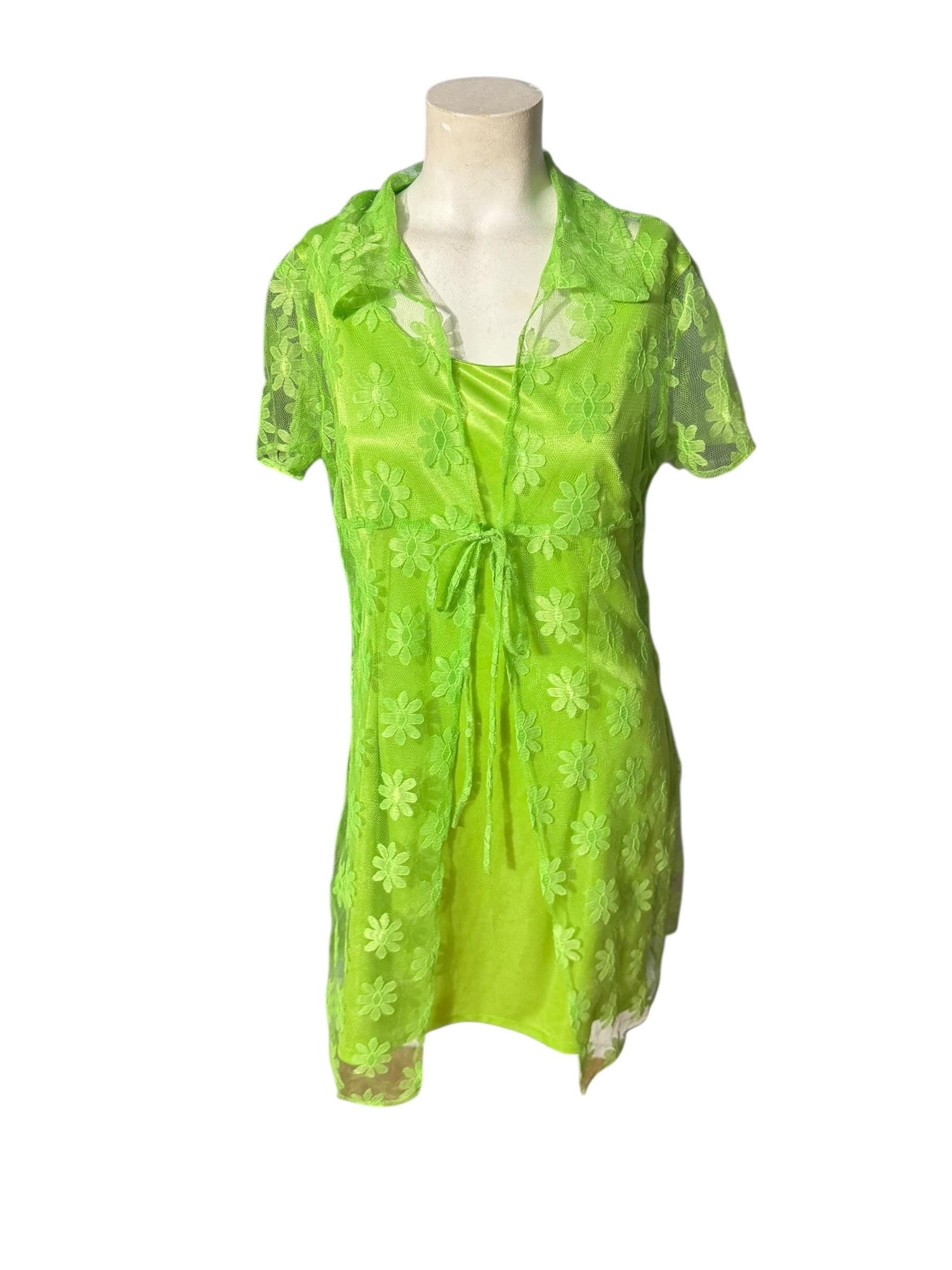 Vintage 80's neon green dress with mesh cover L Street Magic