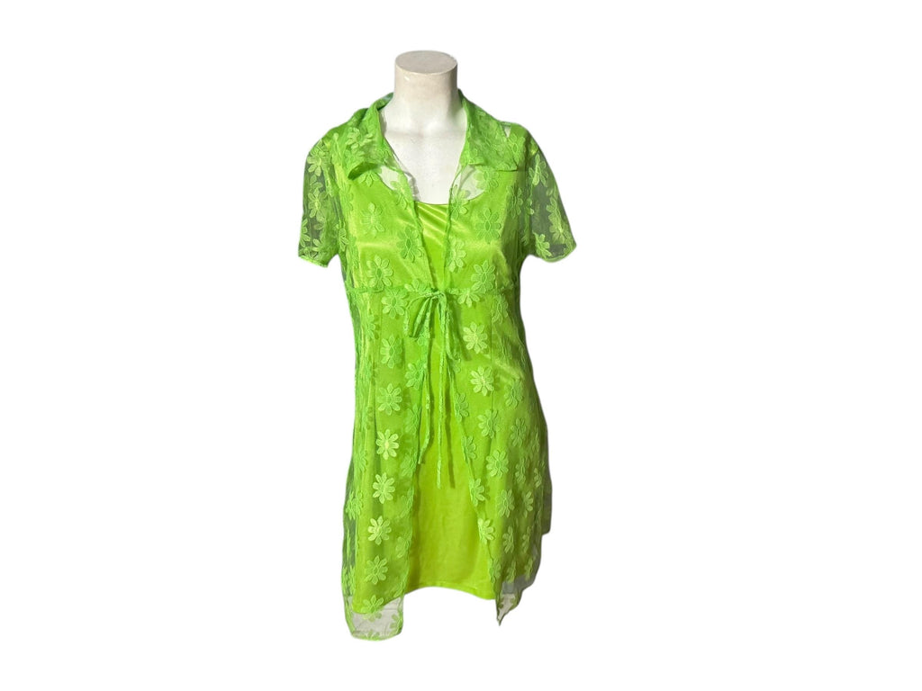 Vintage 80's neon green dress with mesh cover L Street Magic