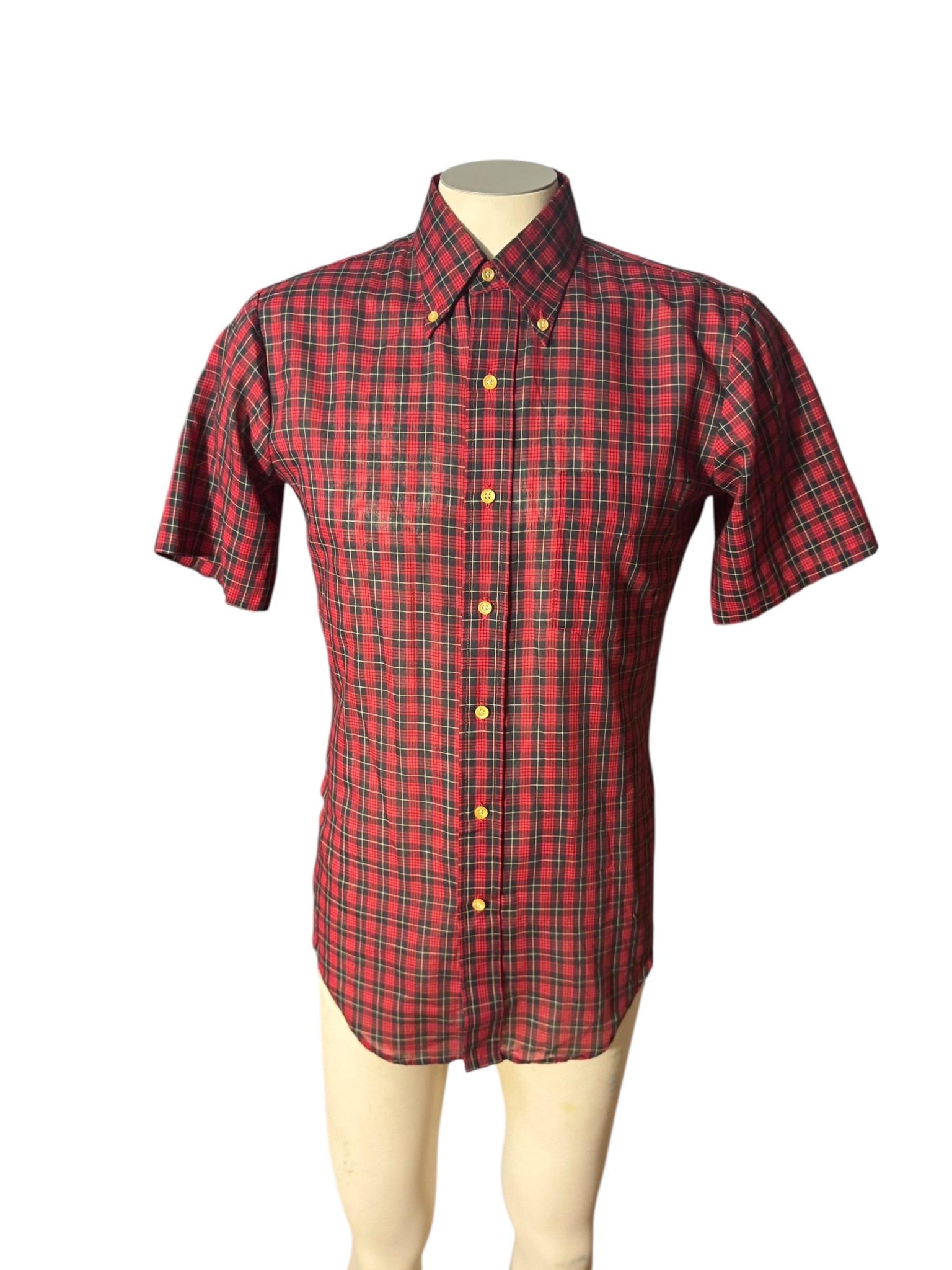 Vintage 80's red plaid button up shirt M JCPenney