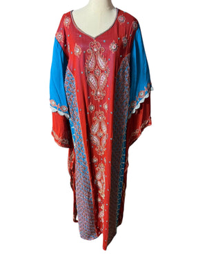 Vintage Indian bead caftan dress M L angel wing