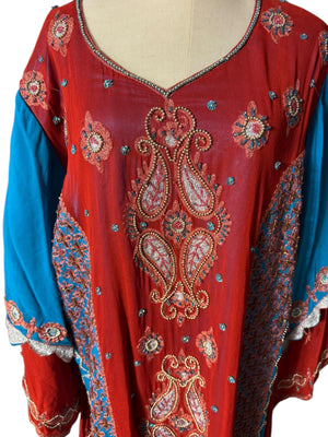Vintage Indian bead caftan dress M L angel wing