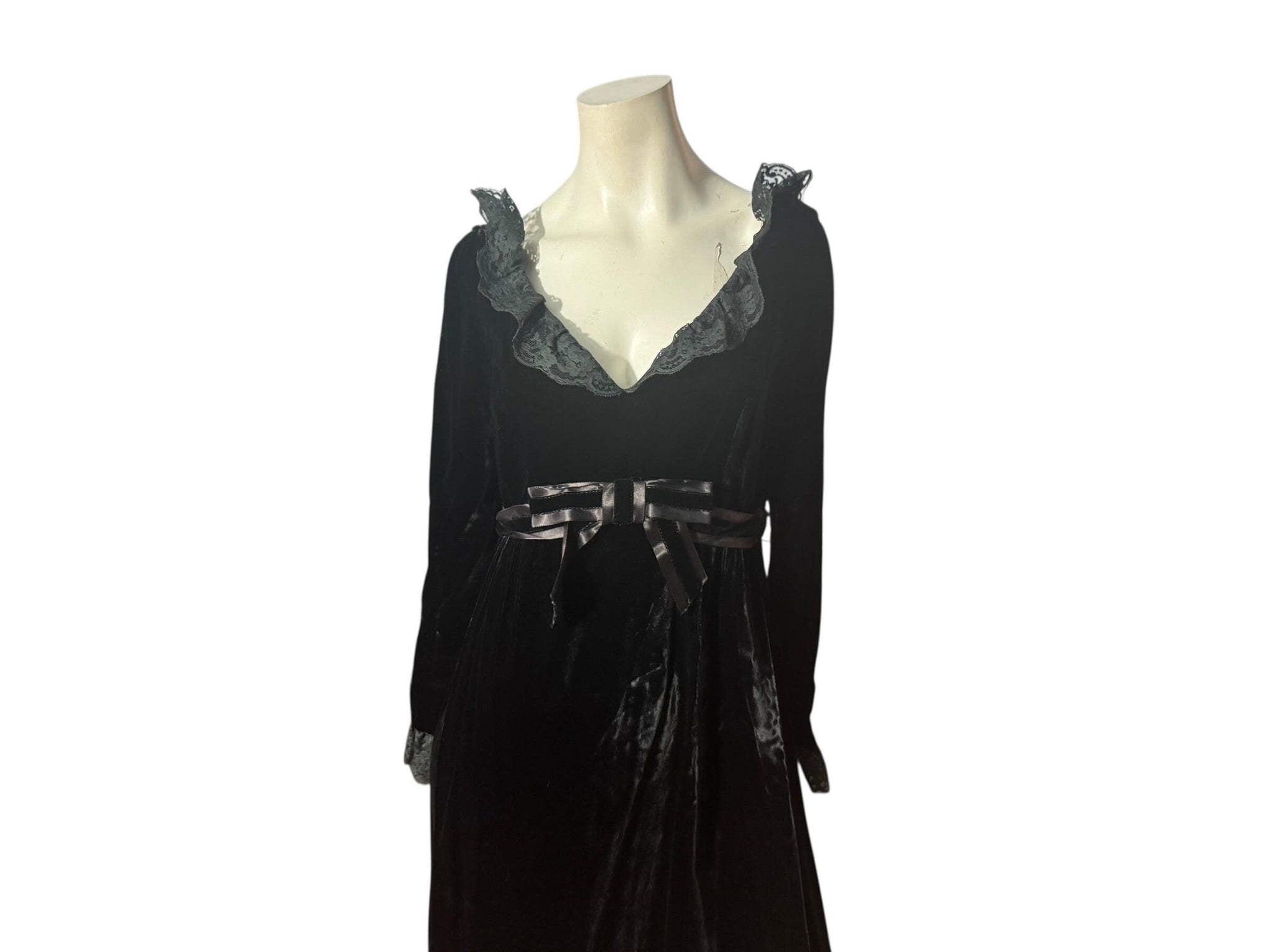 Vintage 60's black velvet maxi dress L
