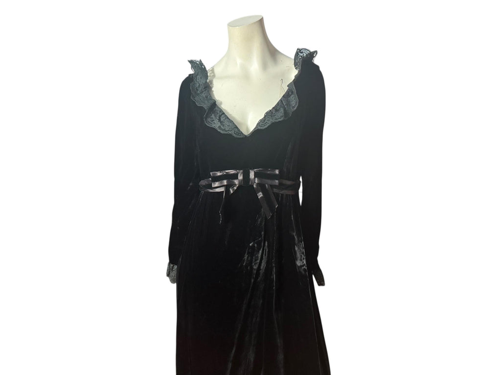 Vintage 60's black velvet maxi dress L