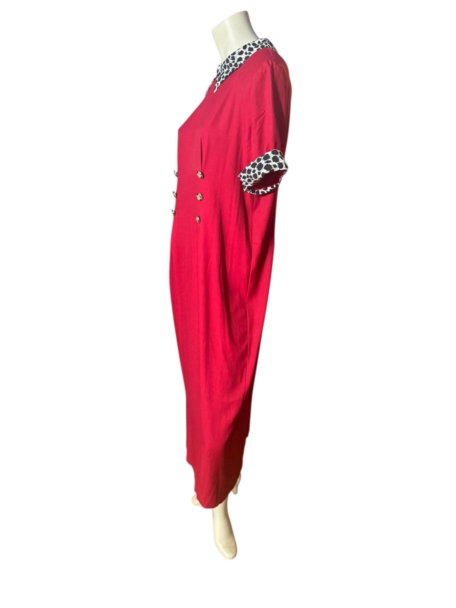 Vintage red 80's leopard collar dress L 12 Leni Leni