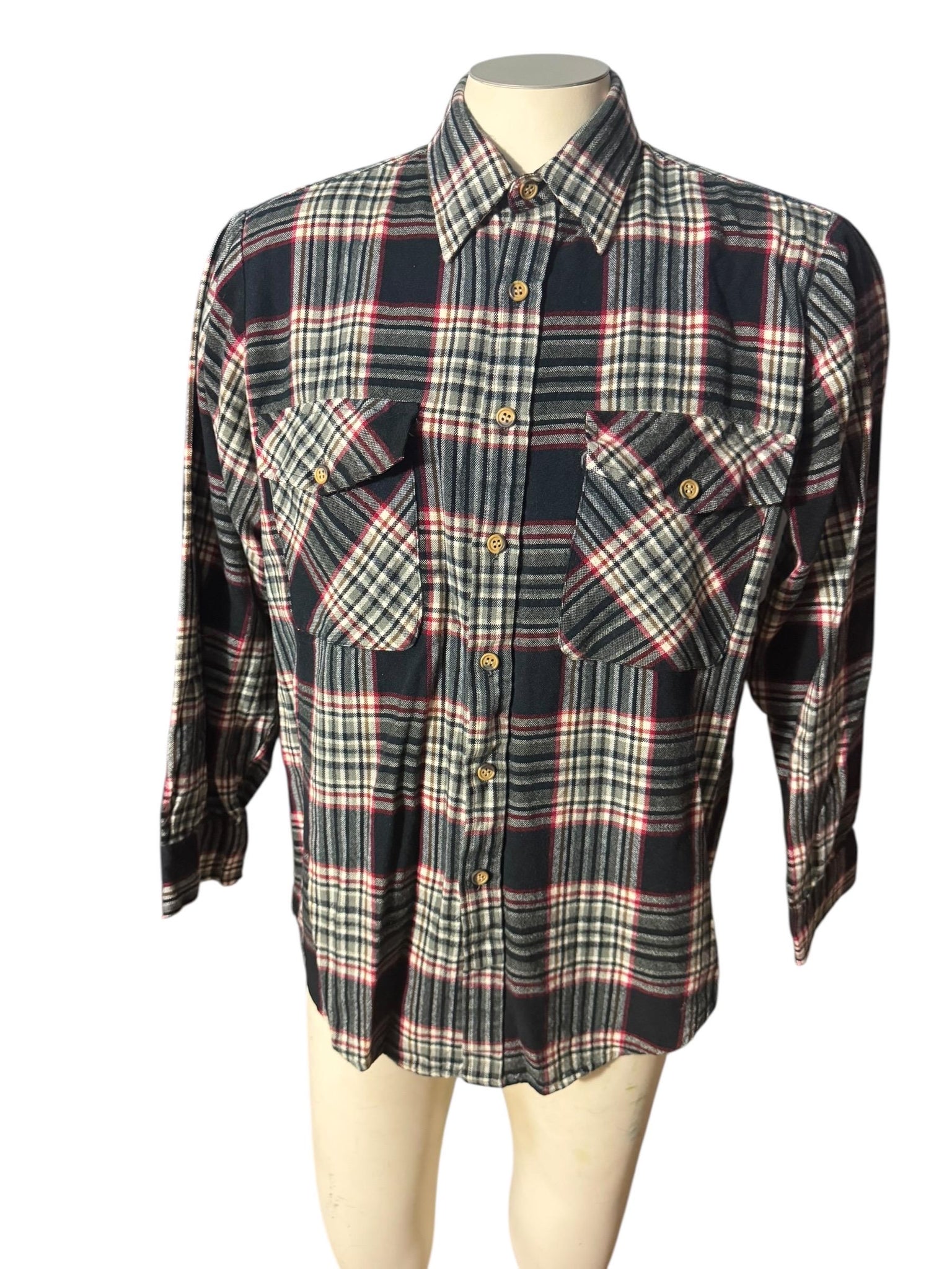 vintage 70's navy white flannel shirt L Field Master