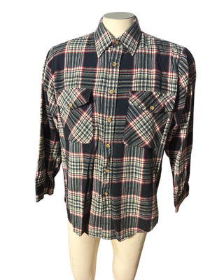 vintage 70's navy white flannel shirt L Field Master