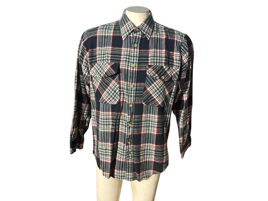 vintage 70's navy white flannel shirt L Field Master