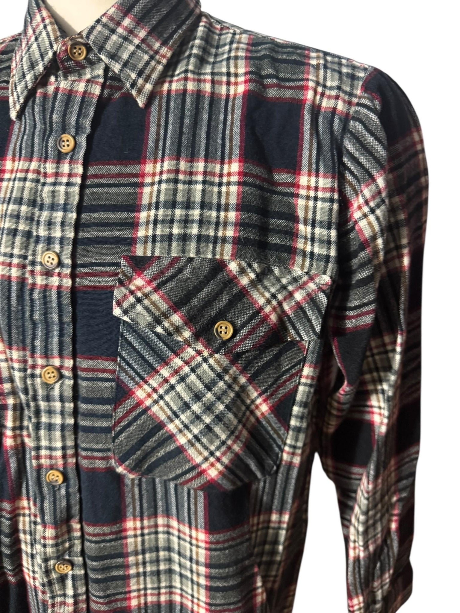 vintage 70's navy white flannel shirt L Field Master