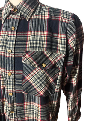 vintage 70's navy white flannel shirt L Field Master