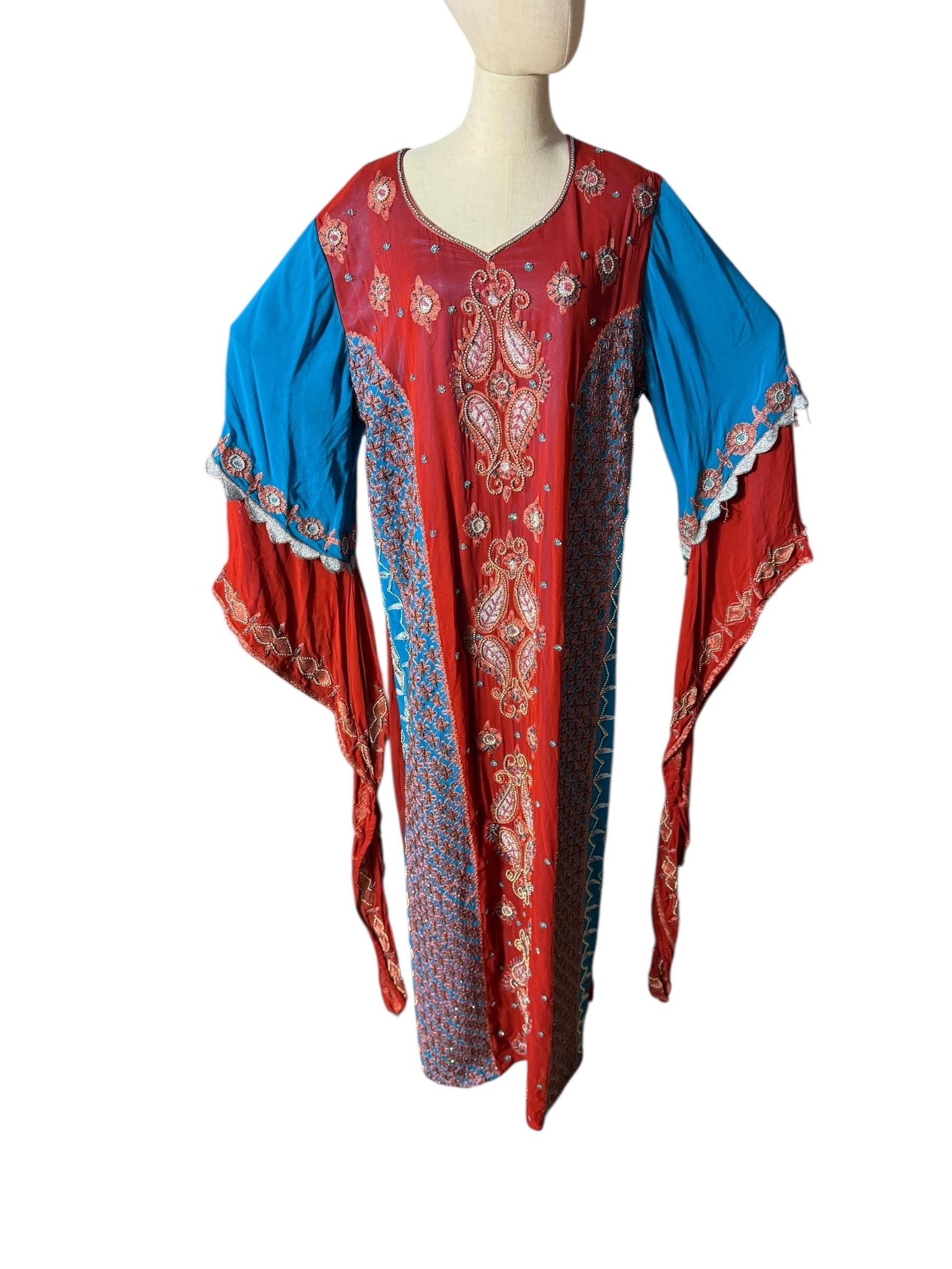 Vintage Indian bead caftan dress M L angel wing