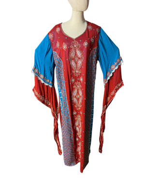 Vintage Indian bead caftan dress M L angel wing
