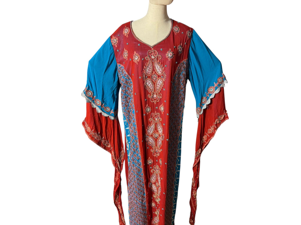 Vintage Indian bead caftan dress M L angel wing
