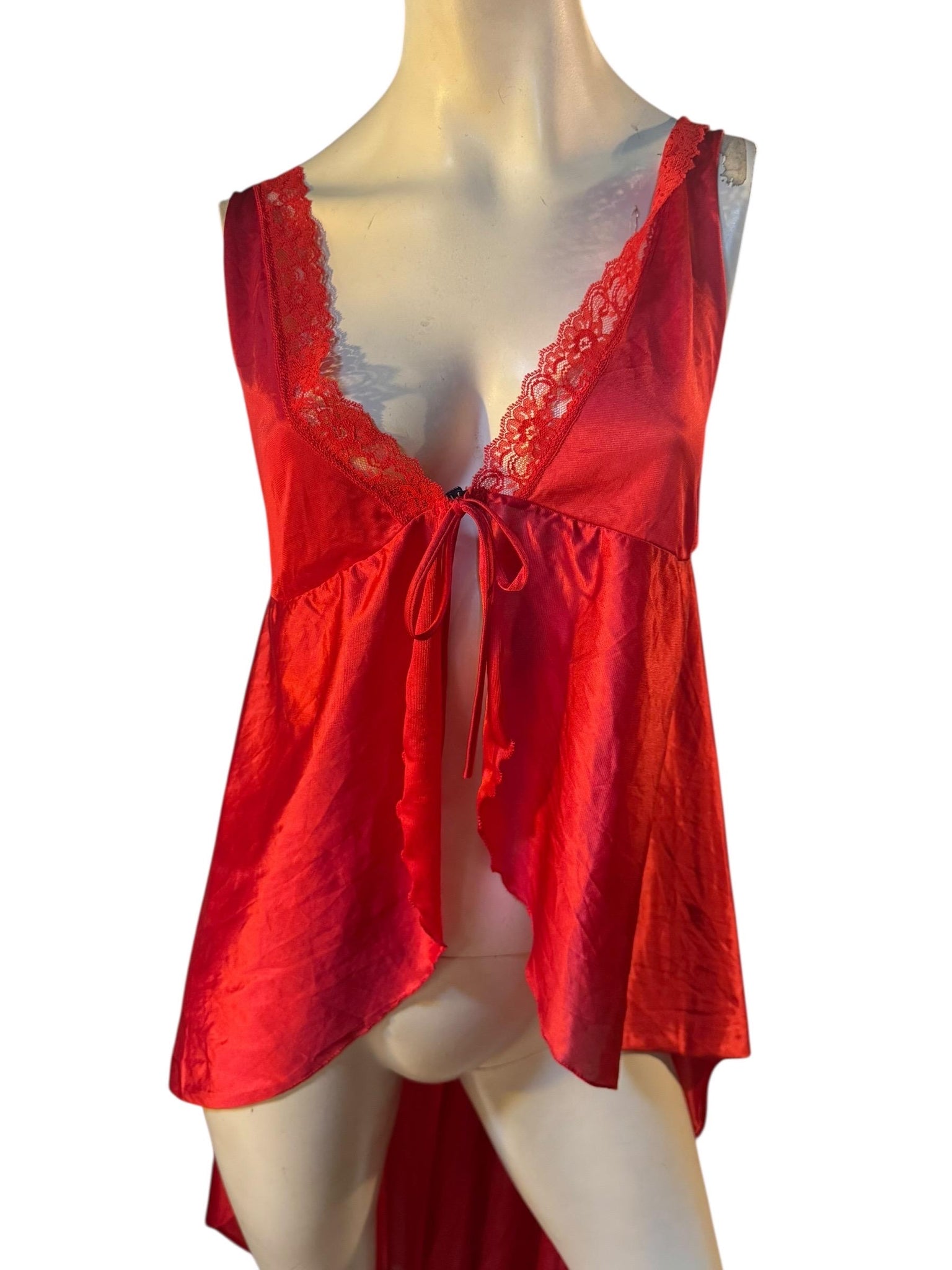 Vintage 70's red nightgown lingerie top S Shirley of Hollywood