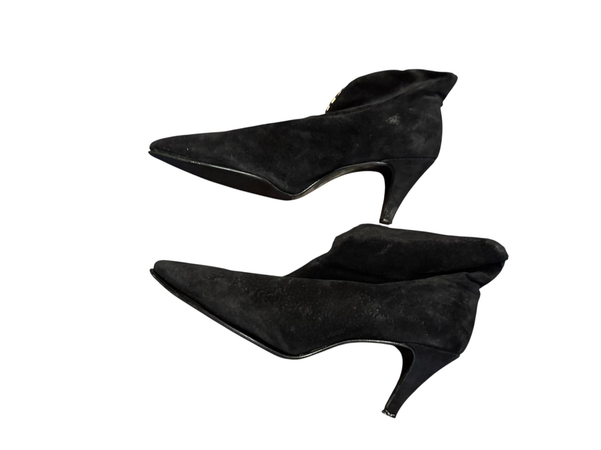Vintage 80's black & gold suede pixie boots 10 N