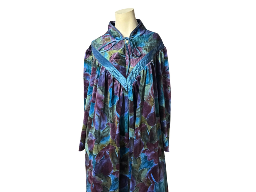 Vintage floral velour lounge dress L XL lingerie Aria