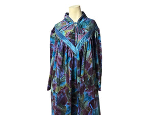 Vintage floral velour lounge dress L XL lingerie Aria