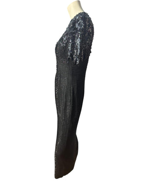 Vintage black bead long dress 12 Black Tie