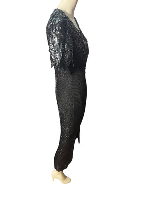 Vintage black bead long dress 12 Black Tie
