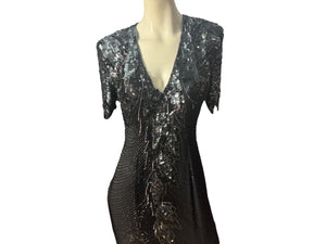Vintage black bead long dress 12 Black Tie