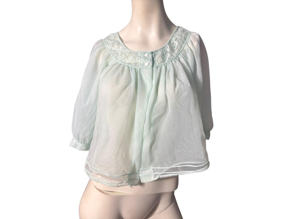 Vintage 60's turquoise bed jacket M Shadowline