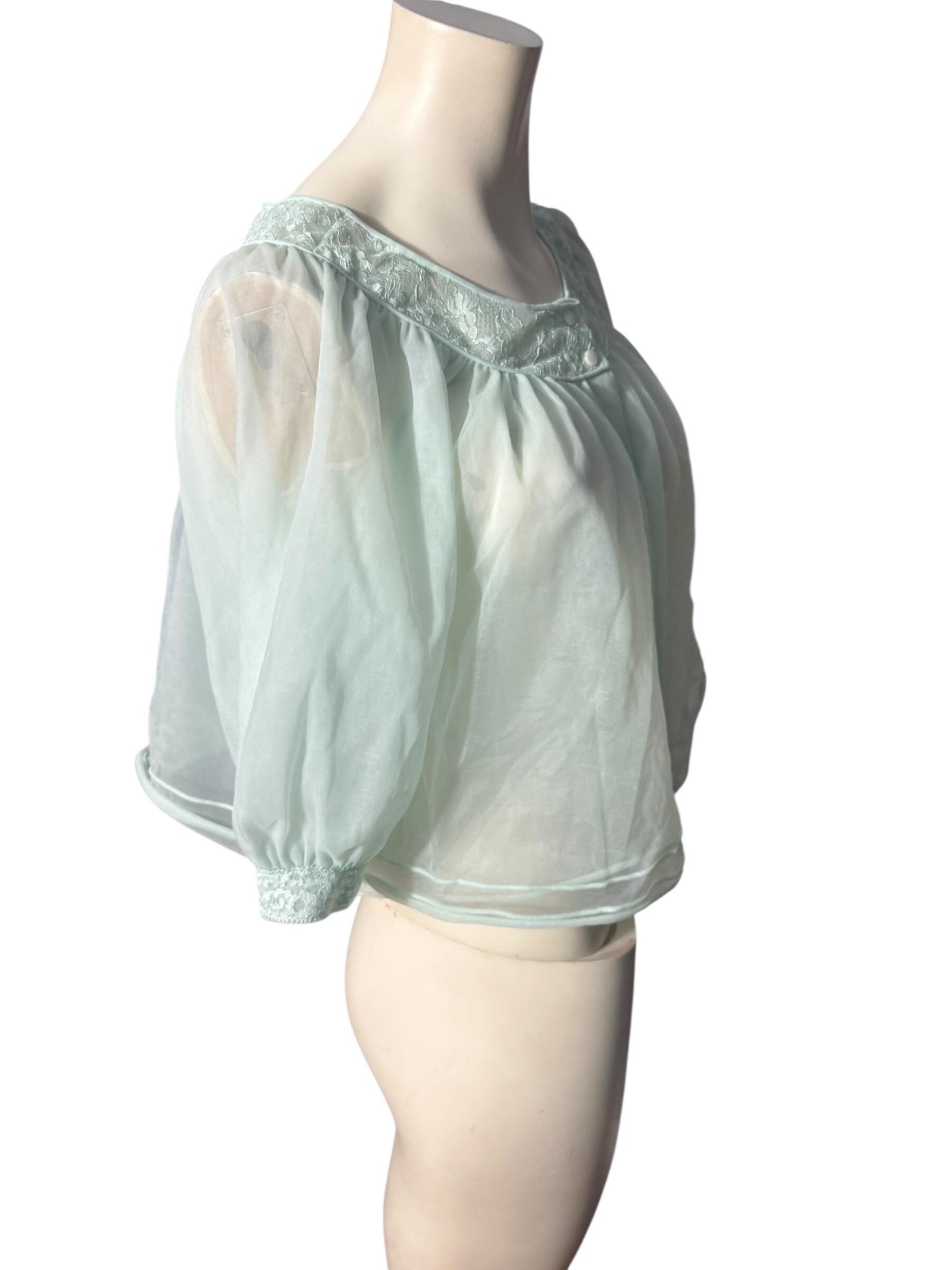Vintage 60's turquoise bed jacket M Shadowline