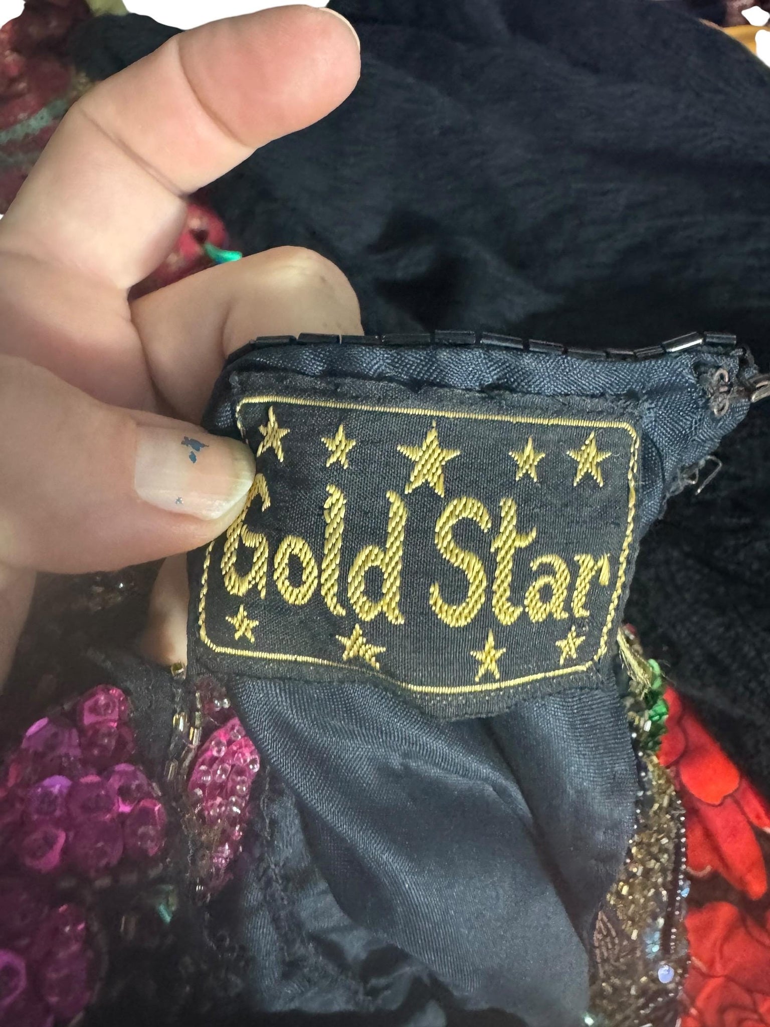 Vintage black & pink sequin bead dress M Gold Star