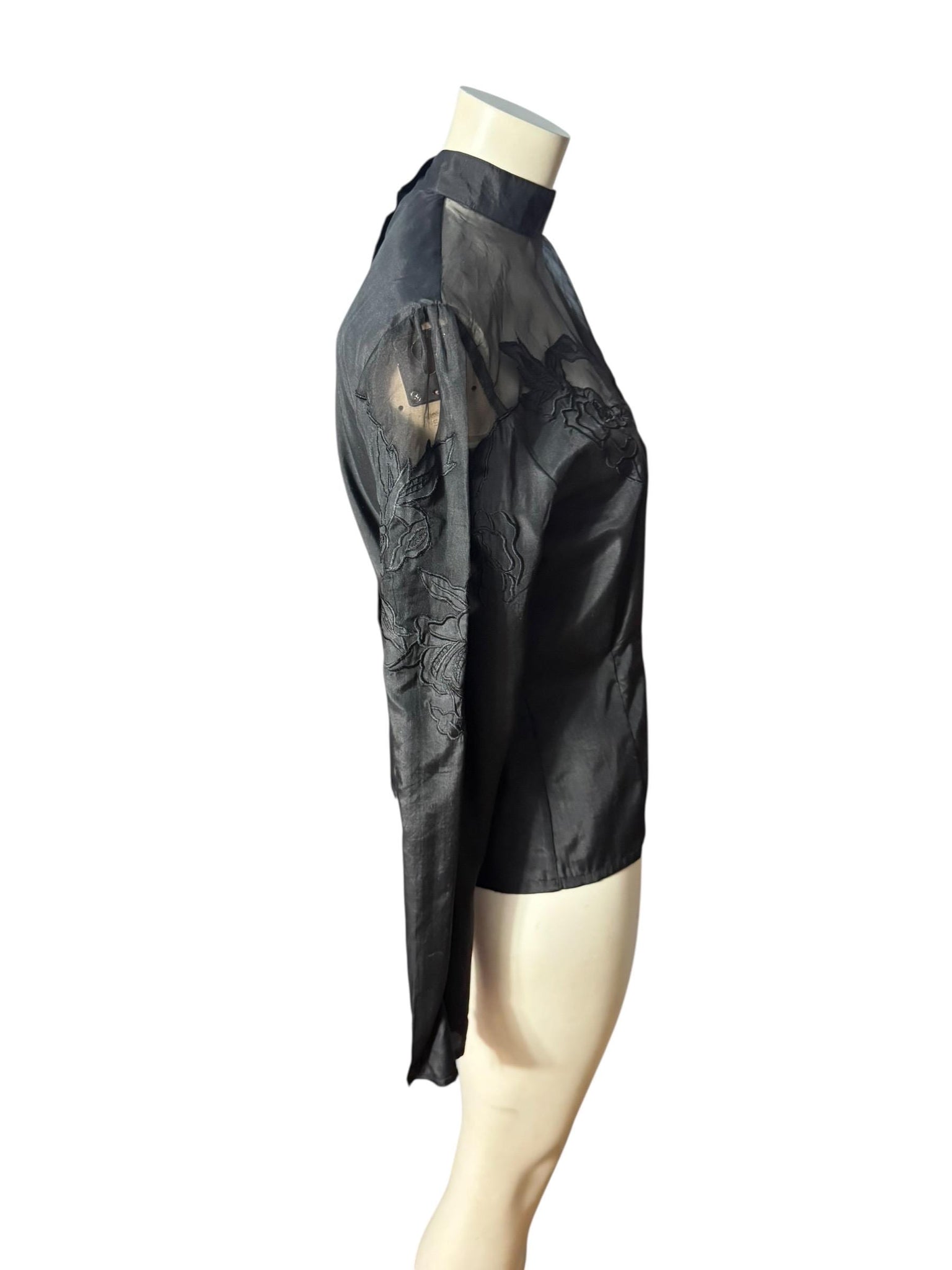 Vintage 80's black silk Victorian blouse 10