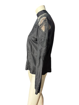 Vintage 80's black silk Victorian blouse 10