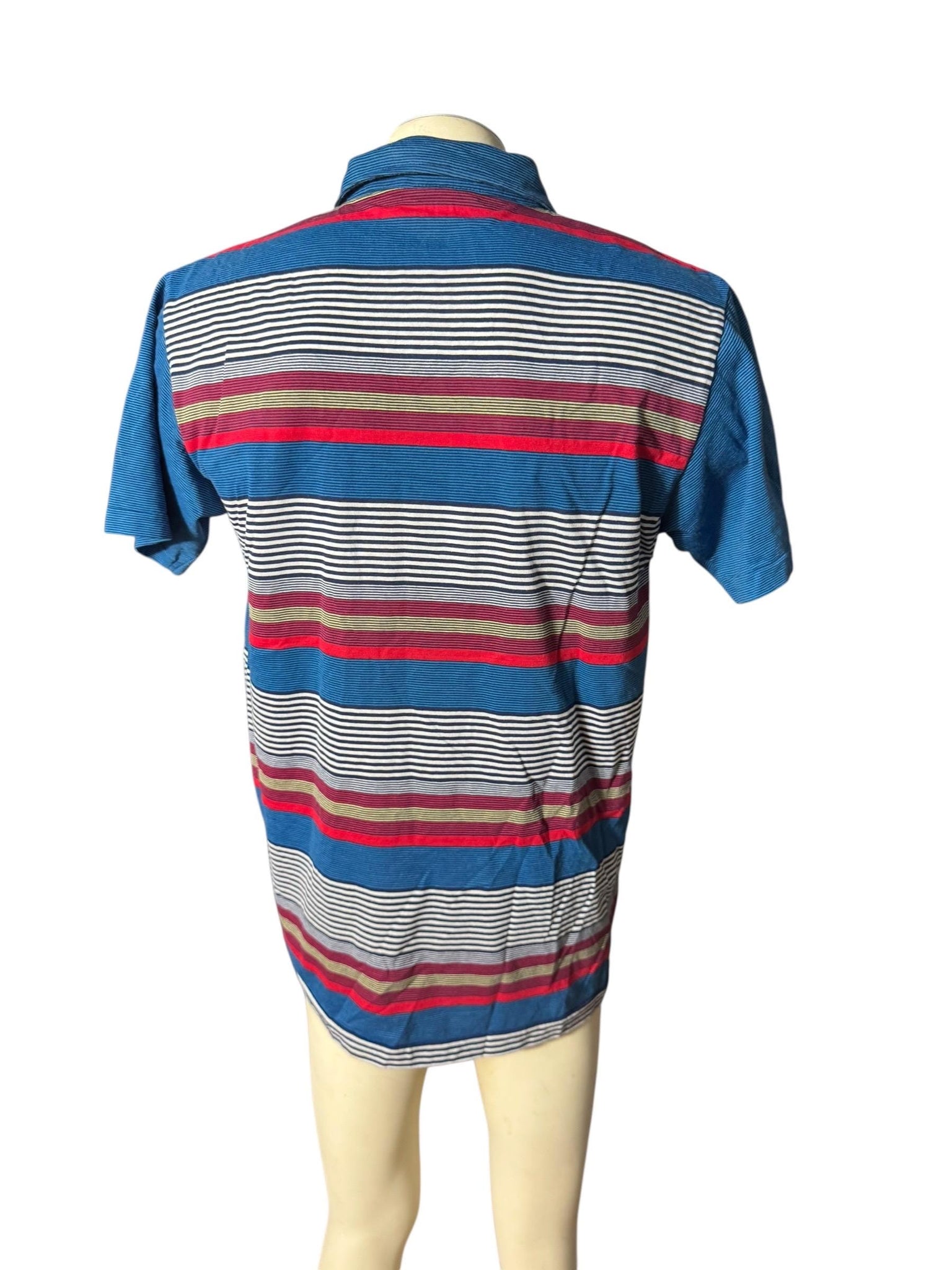 Vintage 80's men's polo shirt L blue stripe