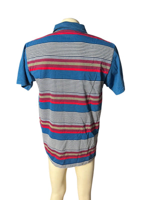 Vintage 80's men's polo shirt L blue stripe