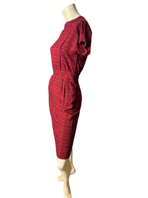Vintage 50's fitted red & black dress S XS