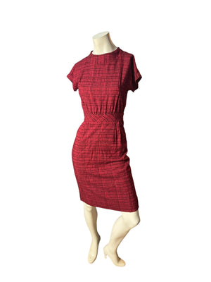 Vintage 50's fitted red & black dress S XS