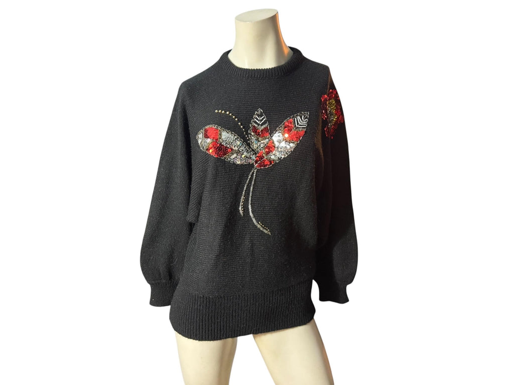 Vintage gold & black 80's sequin sweater M L