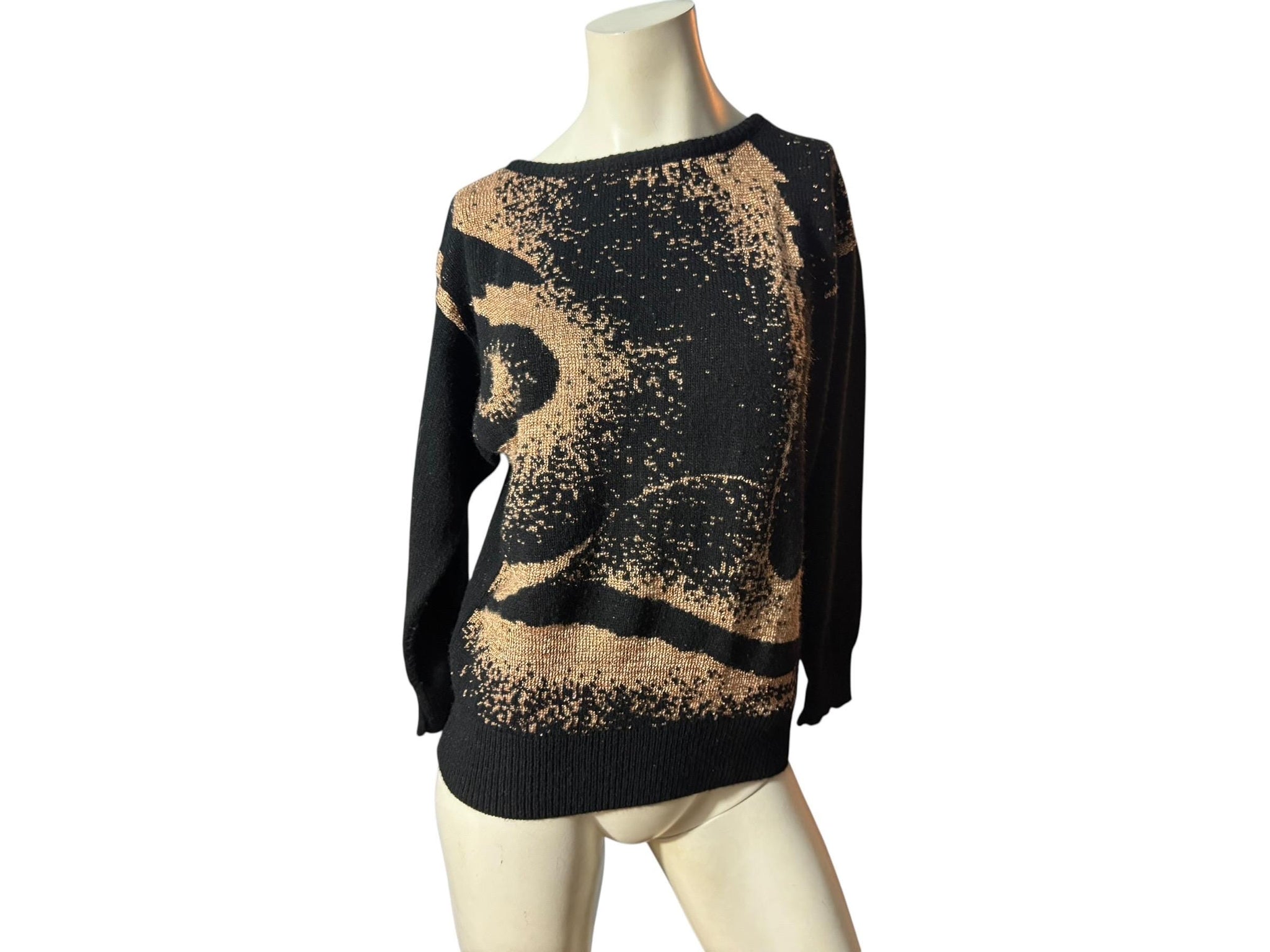 Vintage gold & black 80's sweater S Mademoiselle