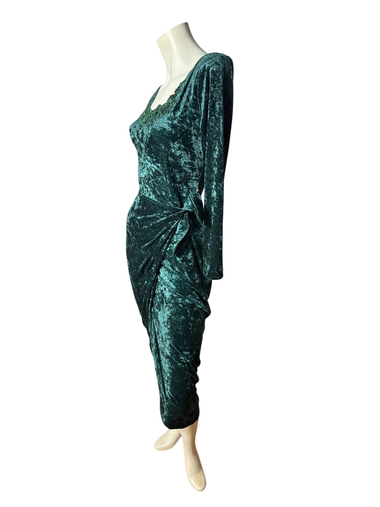 Vintage 80's green velour fitted dress S All That Jazz