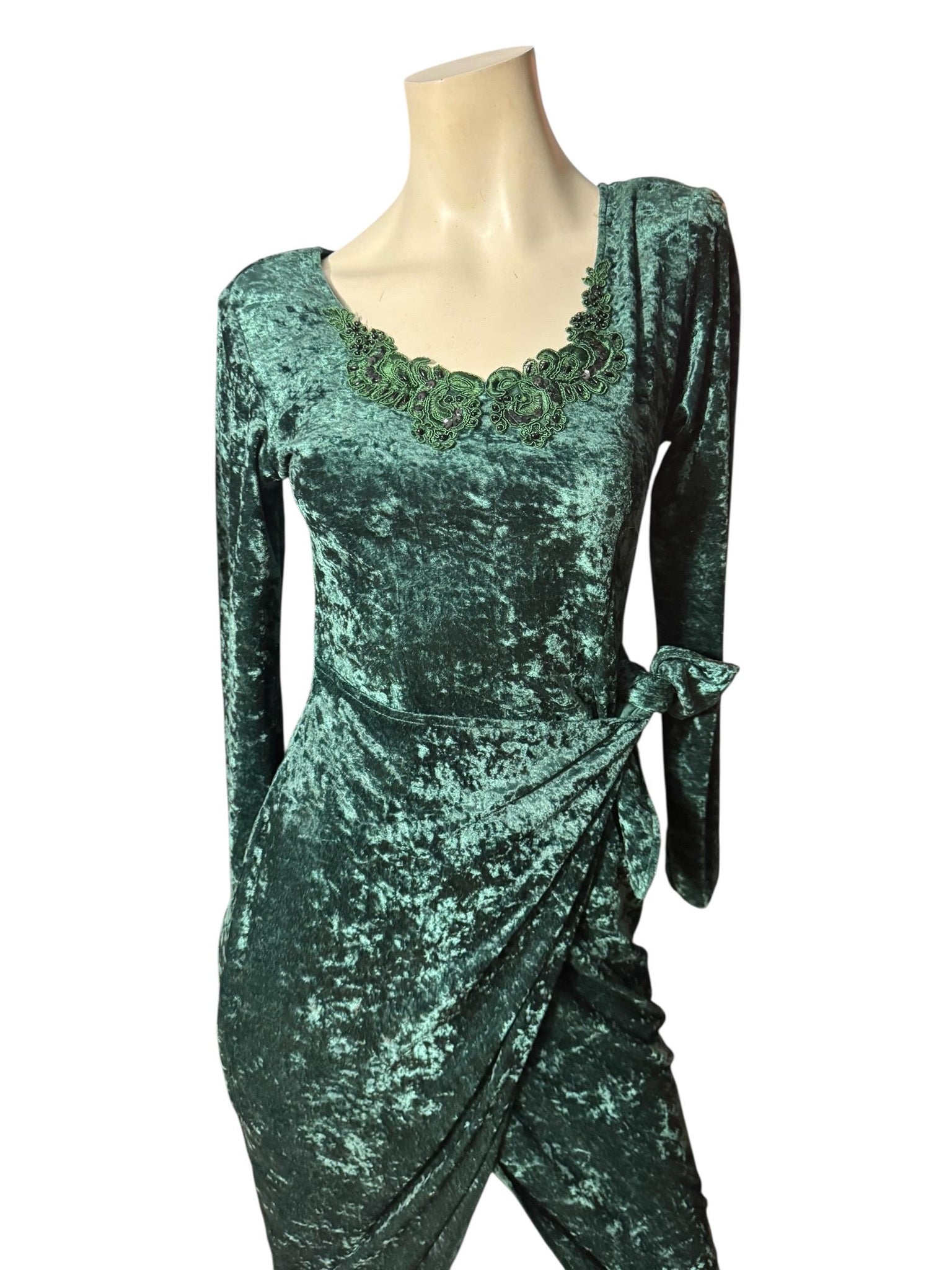 Vintage 80's green velour fitted dress S All That Jazz