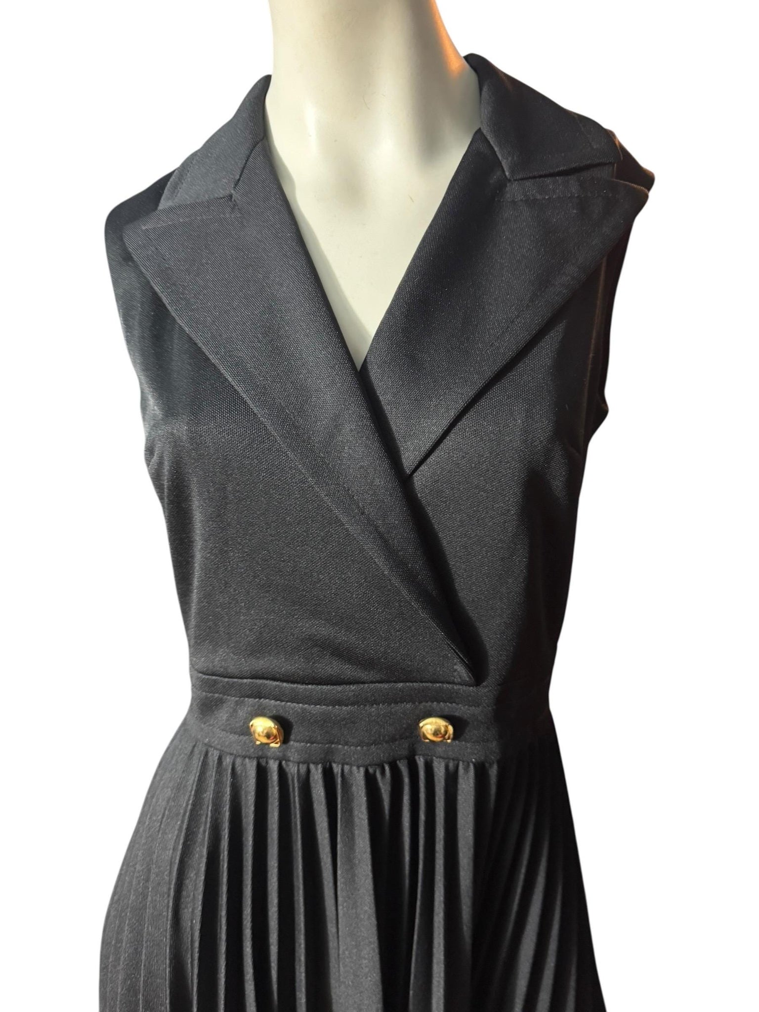 Vintage 70's black pleated dress M 14 Butte Knit