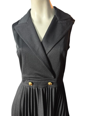 Vintage 70's black pleated dress M 14 Butte Knit