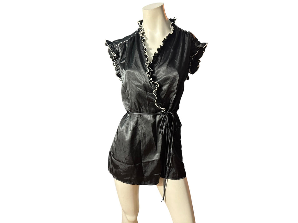 Vintage 80's black & white short robe S Seductive Wear