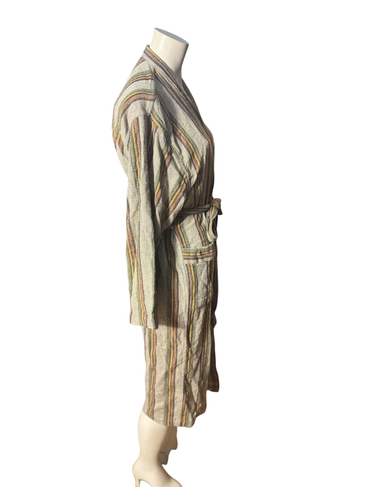 Vintage woven striped brown robe M