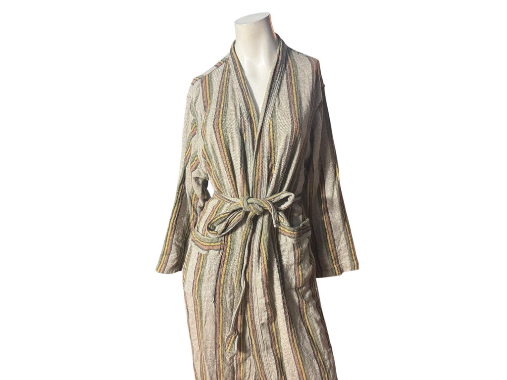 Vintage woven striped brown robe M