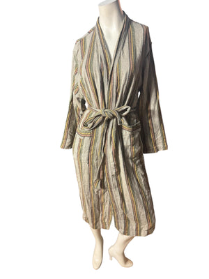 Vintage woven striped brown robe M