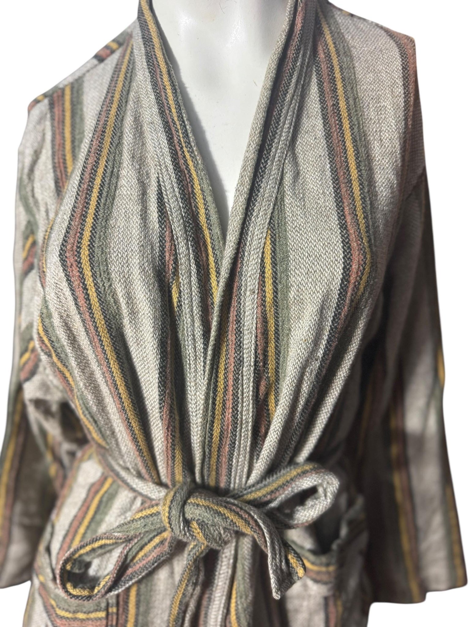 Vintage woven striped brown robe M