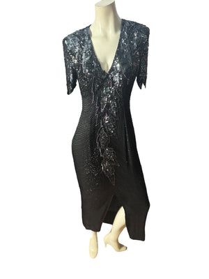 Vintage black bead long dress 12 Black Tie
