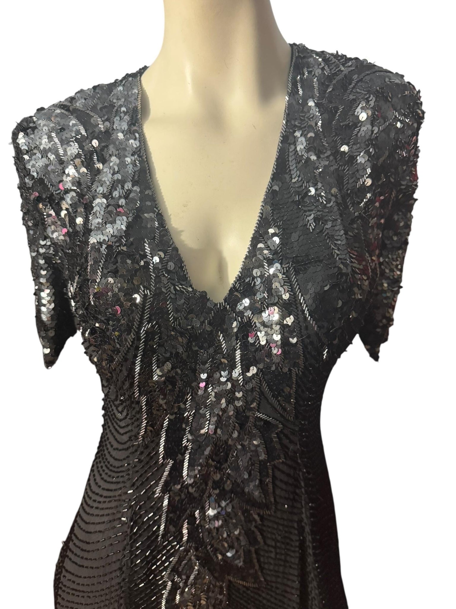 Vintage black bead long dress 12 Black Tie
